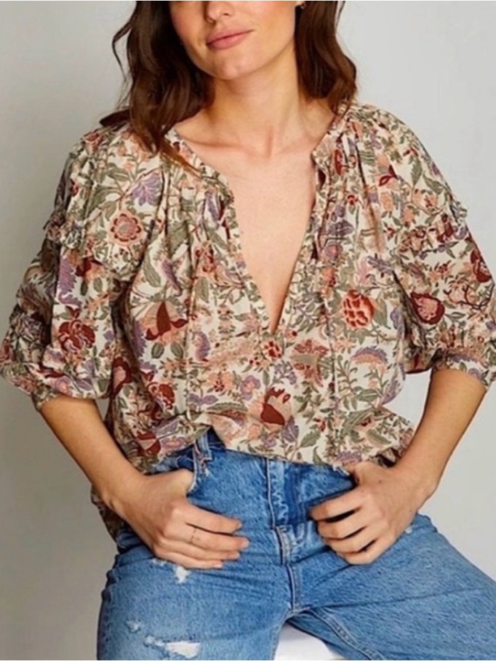 LOVE THE LABEL Size M Floral Peasant Top BALLOON SLEEVE